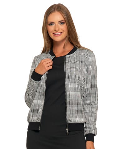Bluzy damskie - Bluza damska bomberka na zamek wzór w kratkę z kieszeniami WZÓR 1 - produkt 5