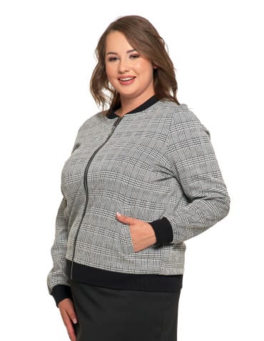 Bluzy damskie - Bluza damska bomberka na zamek wzór w kratkę z kieszeniami WZÓR 1 - produkt 9