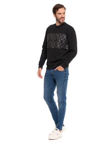 Bluzy męskie - Męska bluza bawełniana z nadrukiem bez kaptura CZARNY - produkt 10
