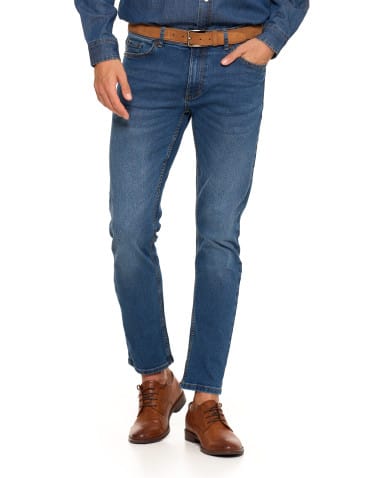 Spodnie męskie - Spodnie jeansowe męskie stylowe GRANATOWY - produkt 1