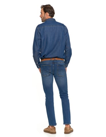 Spodnie męskie - Spodnie jeansowe męskie stylowe GRANATOWY - produkt 5