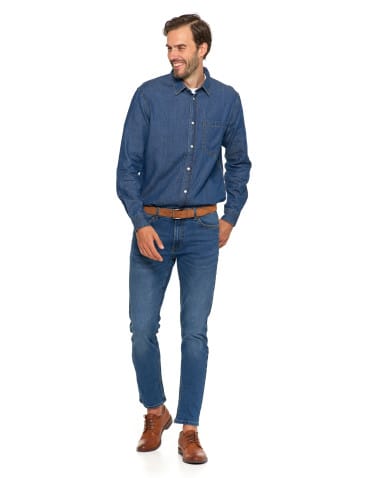 Spodnie męskie - Spodnie jeansowe męskie stylowe GRANATOWY - produkt 7