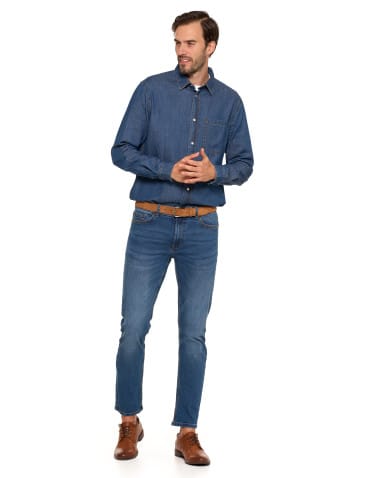 Spodnie męskie - Spodnie jeansowe męskie stylowe GRANATOWY - produkt 8