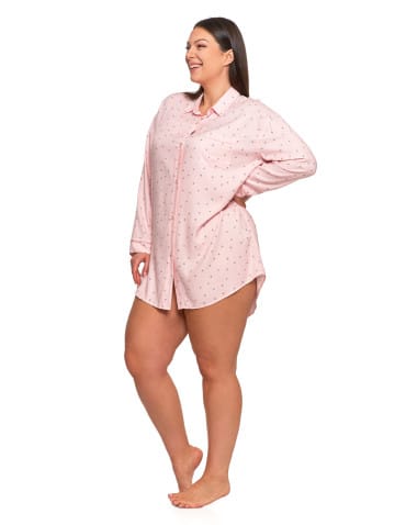 Koszule nocne - Damska koszula nocna wiskozowa w groszki Plus Size RÓŻOWY - produkt 4
