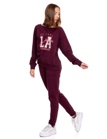 Bluzy damskie - Bluza damska dresowa o klasycznym kroju z nadrukiem BORDOWY - produkt 8