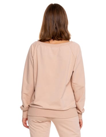 Bluzy damskie - Bluza damska dresowa o klasycznym kroju z nadrukiem BEŻOWY - produkt 2