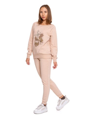 Bluzy damskie - Bluza damska dresowa o klasycznym kroju z nadrukiem BEŻOWY - produkt 5