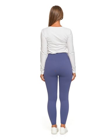 Legginsy damskie - Prążkowane legginsy damskie sportowe z wysokim stanem NIEBIESKI - produkt 8