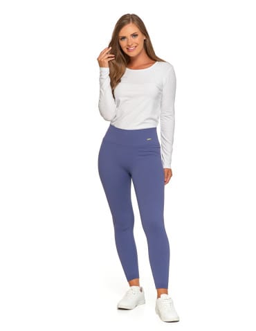 Legginsy damskie - Prążkowane legginsy damskie sportowe z wysokim stanem NIEBIESKI - produkt 9