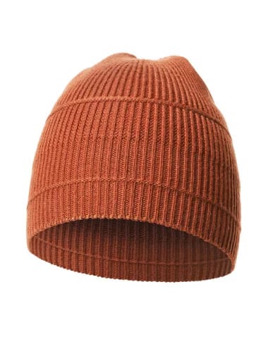 Czapki i opaski - Czapka damska beanie w prążek z domieszką wełny BRĄZOWY - produkt 1