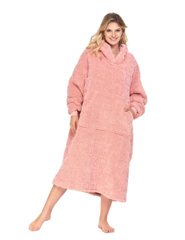 Kocobluzy - Ciepła kocobluza damska w serduszka RÓŻOWY - produkt 1