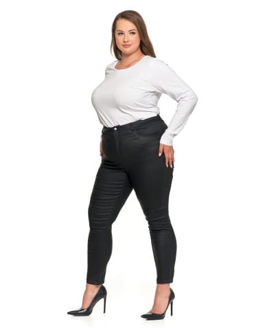 Spodnie damskie - Spodnie damskie skinny z wysokim stanem woskowane CZARNY - produkt 11