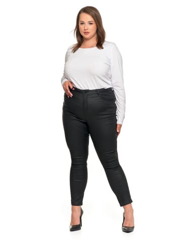 Spodnie damskie - Spodnie damskie skinny z wysokim stanem woskowane CZARNY - produkt 9