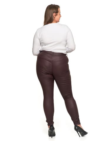Spodnie damskie - Spodnie damskie skinny z wysokim stanem woskowane BRĄZOWY - produkt 10