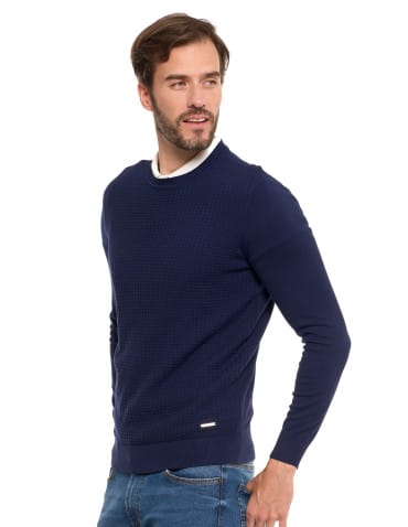Swetry męskie - Męski sweter klasyczny z wiskozy elegancki GRANATOWY - produkt 3