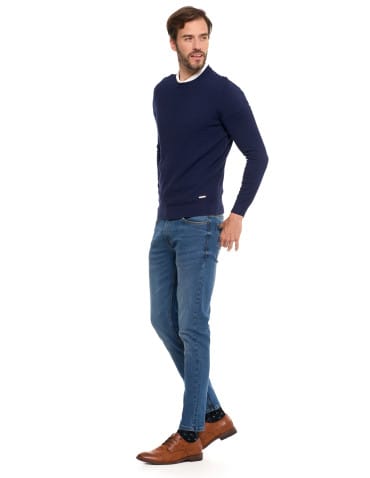 Swetry męskie - Męski sweter klasyczny z wiskozy elegancki GRANATOWY - produkt 7