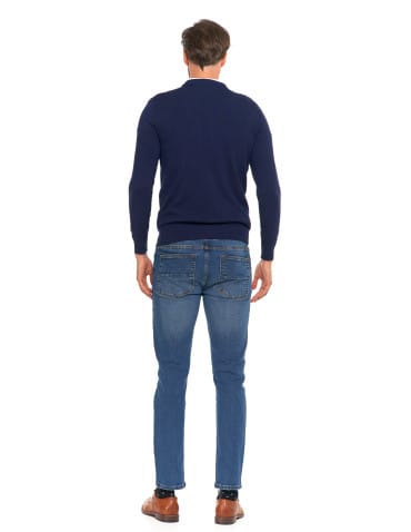 Swetry męskie - Męski sweter klasyczny z wiskozy elegancki GRANATOWY - produkt 8