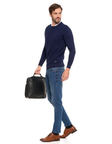 Swetry męskie - Męski sweter klasyczny z wiskozy elegancki GRANATOWY - produkt 9