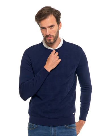Swetry męskie - Męski sweter klasyczny z wiskozy elegancki GRANATOWY - produkt 11