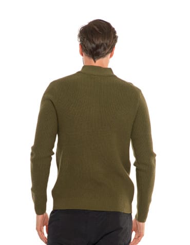 Swetry męskie - Sweter męski klasyczny zapinany ze stójką KHAKI - produkt 2