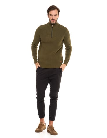 Swetry męskie - Sweter męski klasyczny zapinany ze stójką KHAKI - produkt 7