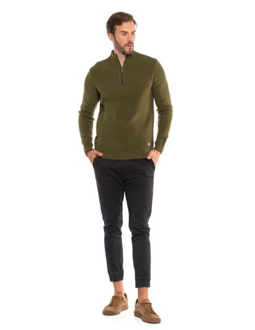 Swetry męskie - Sweter męski klasyczny zapinany ze stójką KHAKI - produkt 8