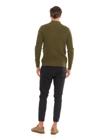 Swetry męskie - Sweter męski klasyczny zapinany ze stójką KHAKI - produkt 10
