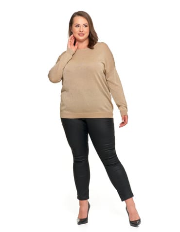 Swetry i kardigany - Damski sweter z metaliczną nitka i długim rękawem BEŻOWY - produkt 6