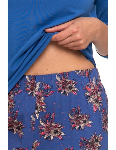 Długi rękaw - Piżama damska z rękawem 3/4 kwiatowy wzór Plus Size GRANATOWY - produkt 6