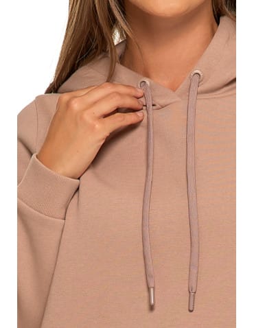 Bluzy damskie - Bluza damska dresowa ocieplana z kapturem BEŻOWY - produkt 3
