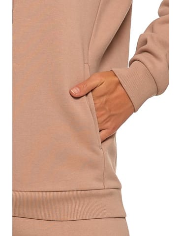 Bluzy damskie - Bluza damska dresowa ocieplana z kapturem BEŻOWY - produkt 4