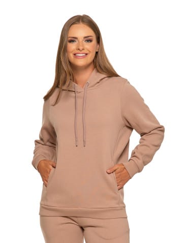 Bluzy damskie - Bluza damska dresowa ocieplana z kapturem BEŻOWY - produkt 6
