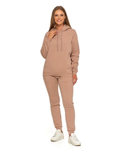 Bluzy damskie - Bluza damska dresowa ocieplana z kapturem BEŻOWY - produkt 8