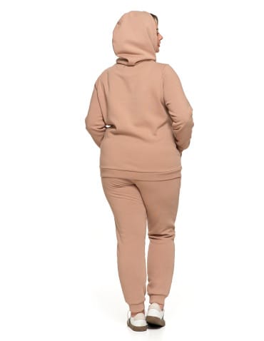 Bluzy damskie - Bluza damska dresowa ocieplana z kapturem BEŻOWY - produkt 12