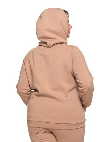 Bluzy damskie - Bluza damska dresowa ocieplana z kapturem BEŻOWY - produkt 13