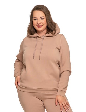 Bluzy damskie - Bluza damska dresowa ocieplana z kapturem BEŻOWY - produkt 9