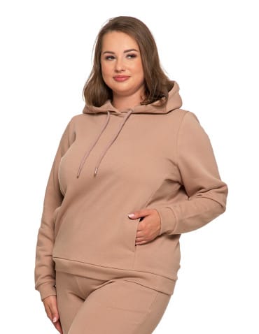 Bluzy damskie - Bluza damska dresowa ocieplana z kapturem BEŻOWY - produkt 14