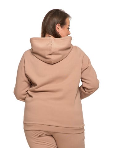Bluzy damskie - Bluza damska dresowa ocieplana z kapturem BEŻOWY - produkt 10