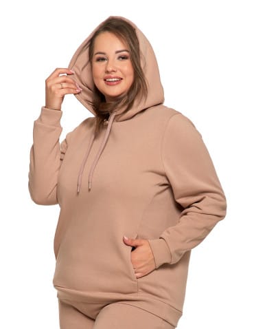 Bluzy damskie - Bluza damska dresowa ocieplana z kapturem BEŻOWY - produkt 15
