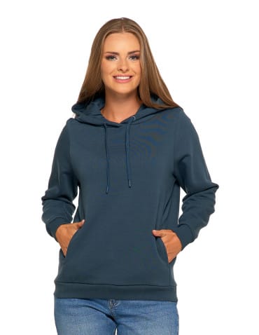 Bluzy damskie - Bluza damska dresowa ocieplana z kapturem GRANATOWY - produkt 1