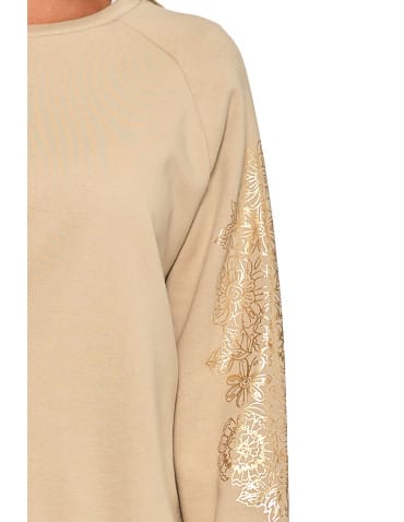 Bluzy damskie - Bluza damska ocpielana ze złotym kwiatowym nadrukiem BEŻOWY - produkt 3
