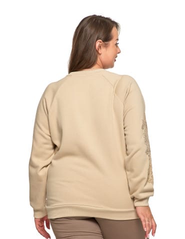 Bluzy damskie - Bluza damska ocpielana ze złotym kwiatowym nadrukiem BEŻOWY - produkt 9