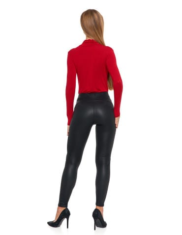 Legginsy damskie - Legginsy damskie z wysokim stanem imitujące sk&oacute;rę CZARNY - produkt 2