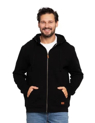 Bluzy męskie - Męska bluza ocieplana na zamek z kapturem CZARNY - produkt 1