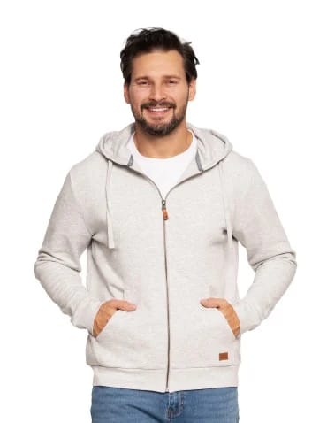 Bluzy męskie - Męska bluza ocieplana na zamek z kapturem JASNY SZARY - produkt 1