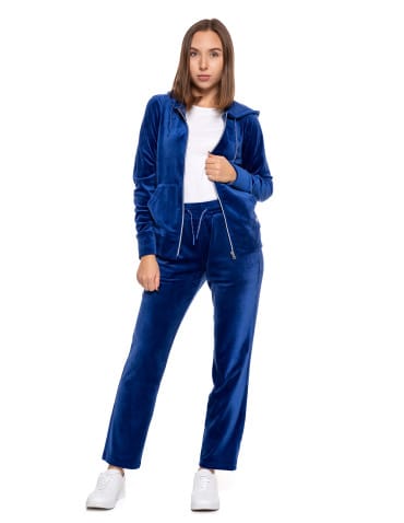 Bluzy damskie - Welurowa bluza damska rozpinana z kapturem NIEBIESKI - produkt 8