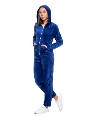 Bluzy damskie - Welurowa bluza damska rozpinana z kapturem NIEBIESKI - produkt 10
