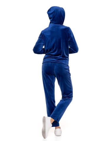 Bluzy damskie - Welurowa bluza damska rozpinana z kapturem NIEBIESKI - produkt 11