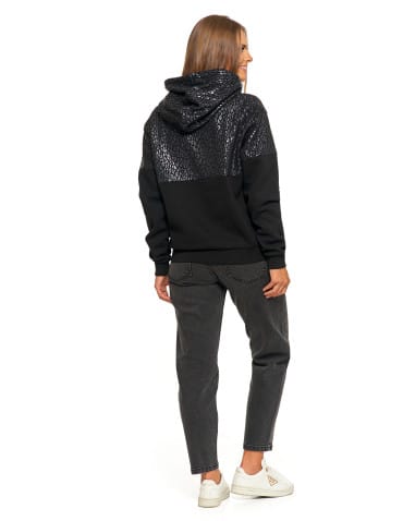 Bluzy damskie - Damska bluza z kapturem ocieplana z motywem graficznym CZARNY - produkt 12