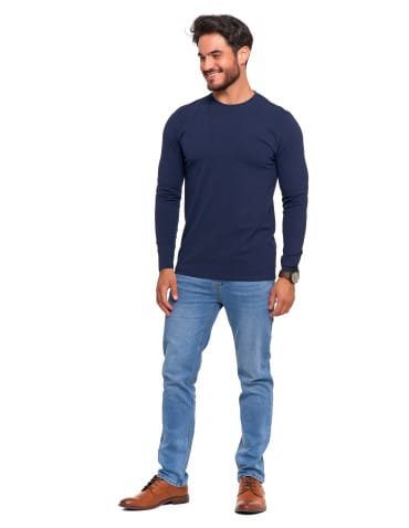 Koszulki i Tank Topy - Męska koszulka z długim rękawem longsleeve basic GRANATOWY - produkt 5